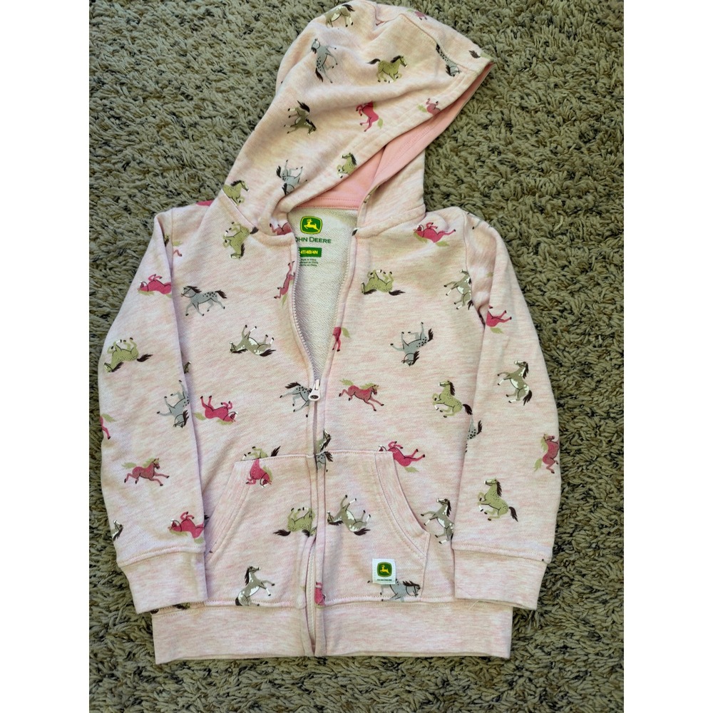 John Deere Kids Pink Horse Print Full Zip Hoodie Sweatshirt 4T RN100364